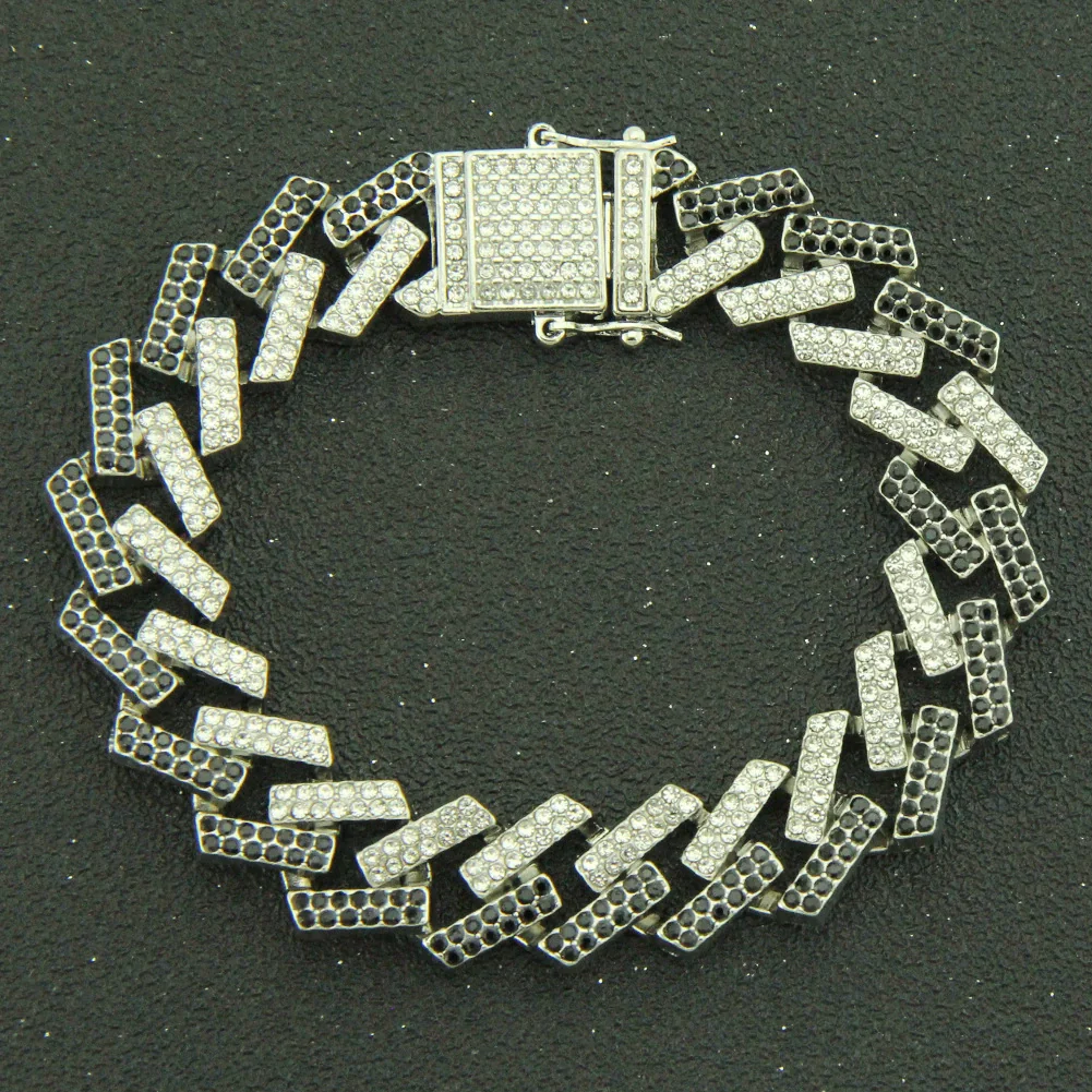 Men's Alloy Cuban Chain Bracelet With Diamond And Geometric Design Hiphop Style Magnet Buckle - Image 12