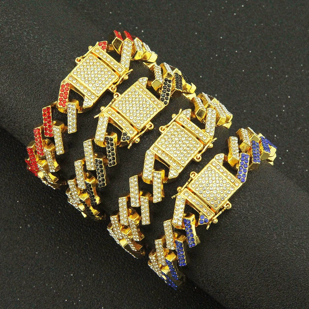 Men's Alloy Cuban Chain Bracelet With Diamond And Geometric Design Hiphop Style Magnet Buckle - Image 2