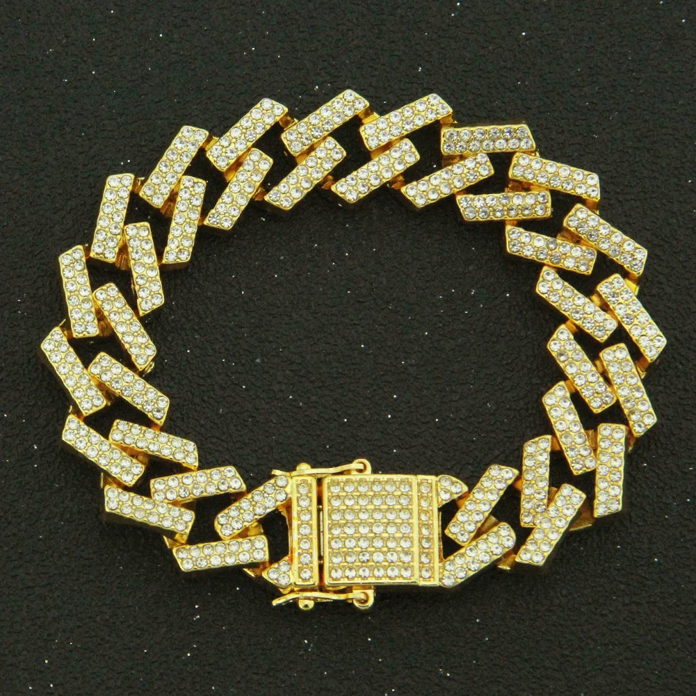 Men's Alloy Cuban Chain Bracelet With Diamond And Geometric Design Hiphop Style Magnet Buckle - Image 6