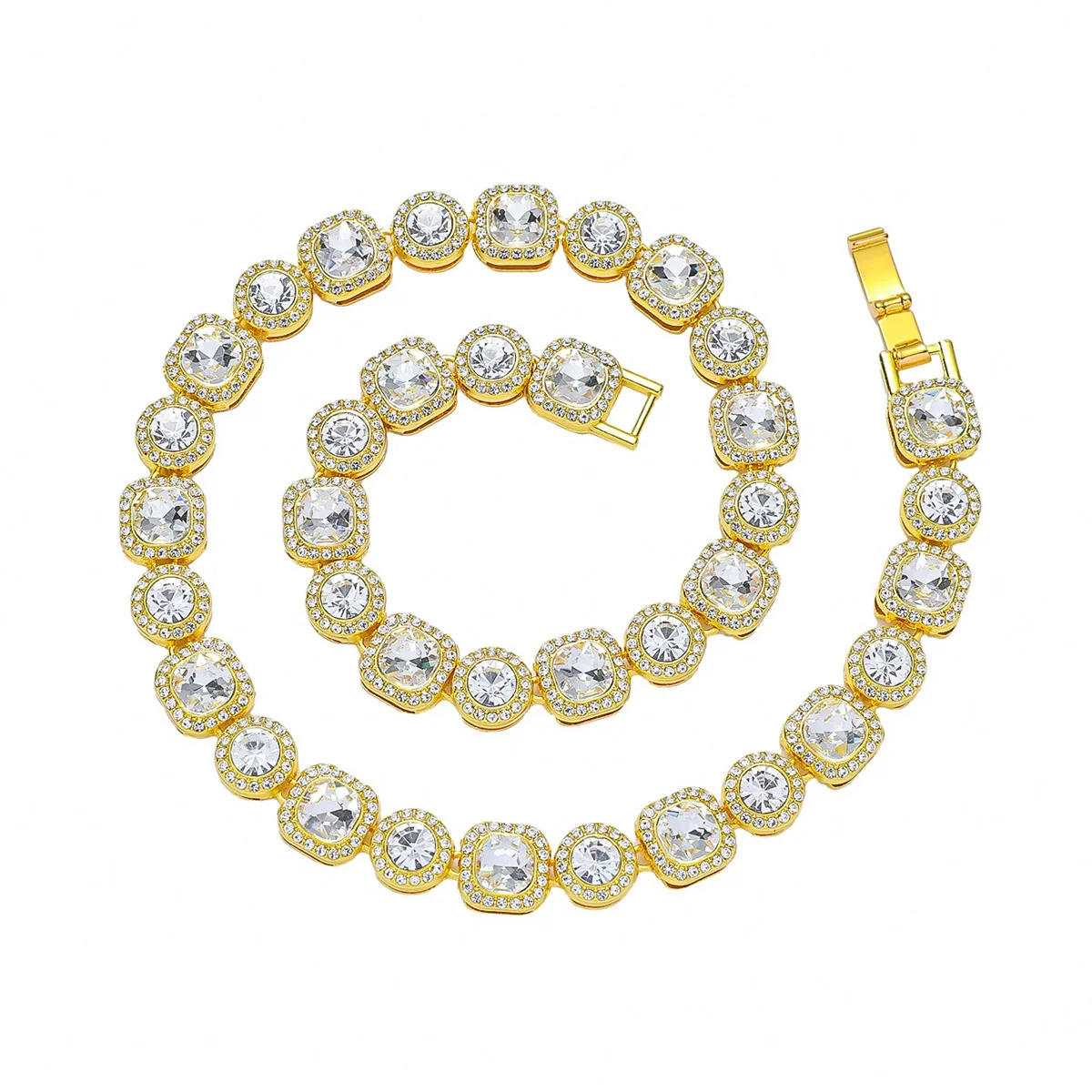 Men's Alloy Cuban Chain Jewelry With Geometric Pattern And Diamond Design Punk Style
