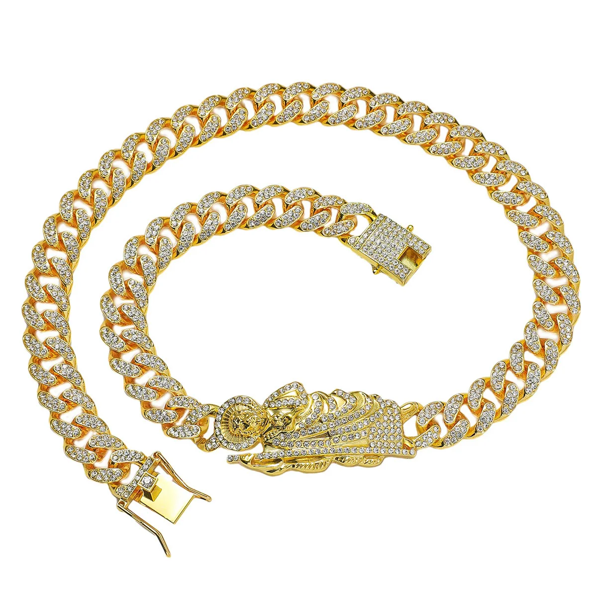 Men's Alloy Cuban Chain Necklace With Diamond And Death Figure Hiphop Style Geometric Design - Image 5