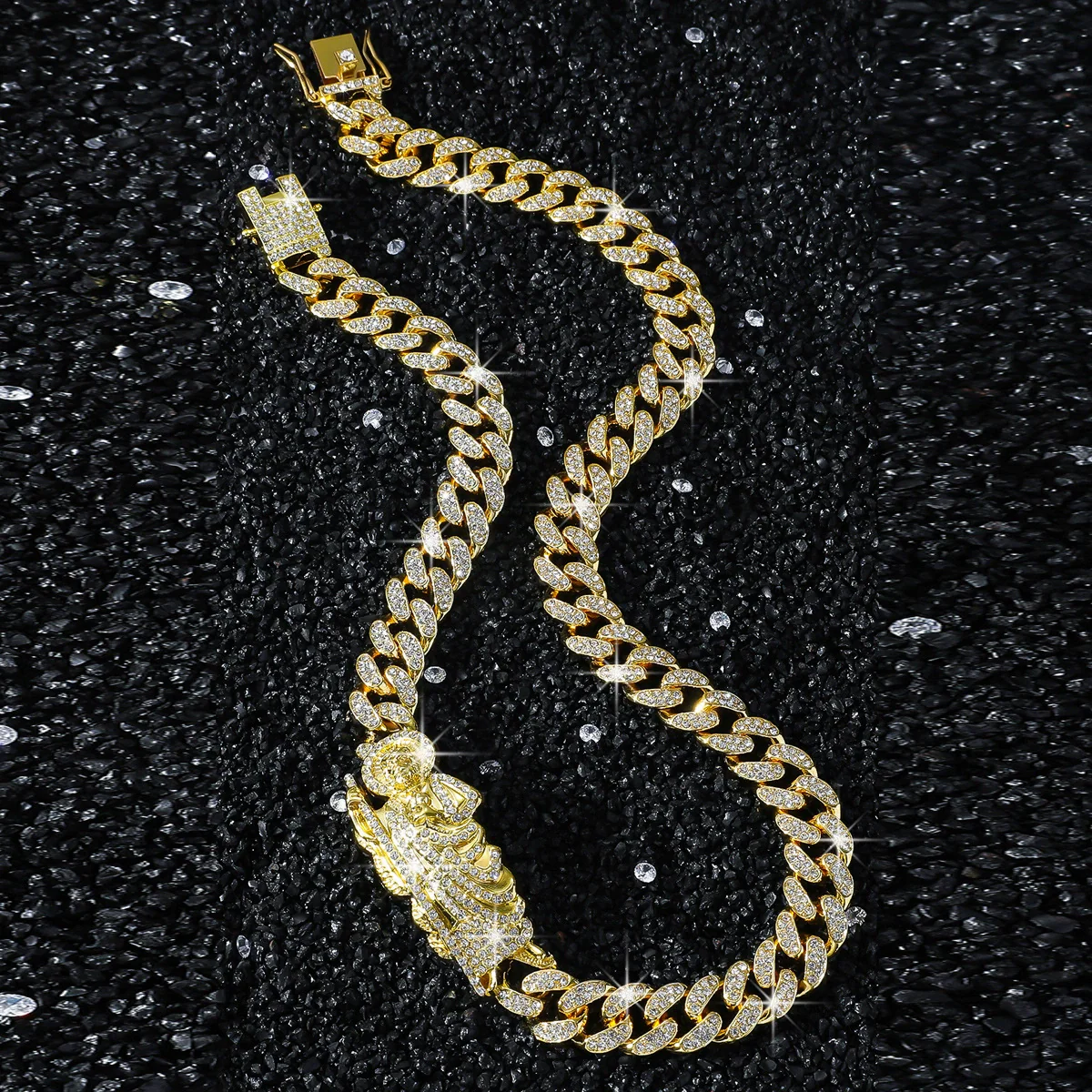 Men's Alloy Cuban Chain Necklace With Diamond And Death Figure Hiphop Style Geometric Design - Image 6