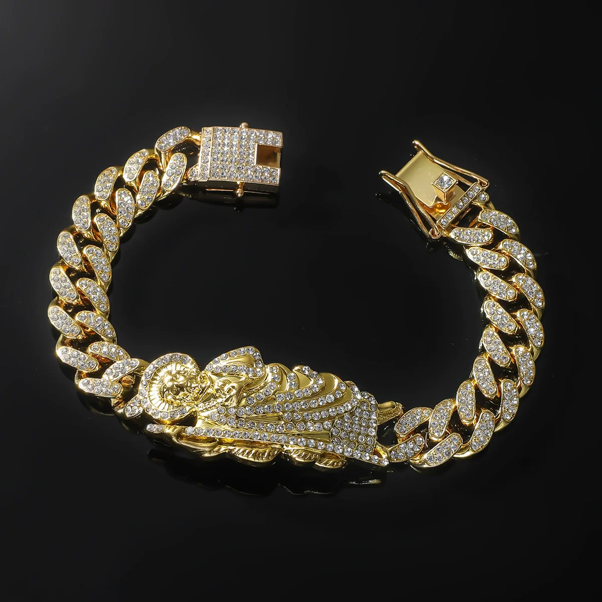 Men's Alloy Cuban Chain Necklace With Diamond And Death Figure Hiphop Style Geometric Design - Image 8