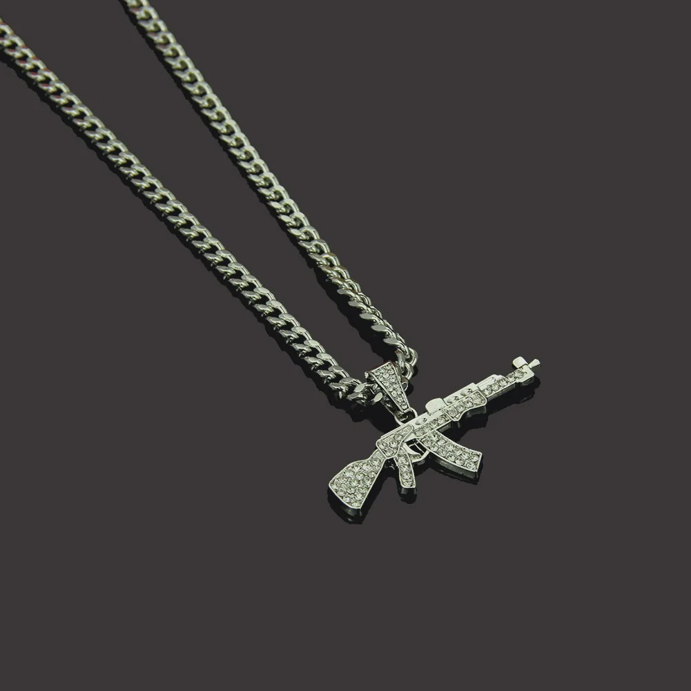 Men's Alloy Diamond Geometric Pistol Shape Pendant Necklace - Image 4