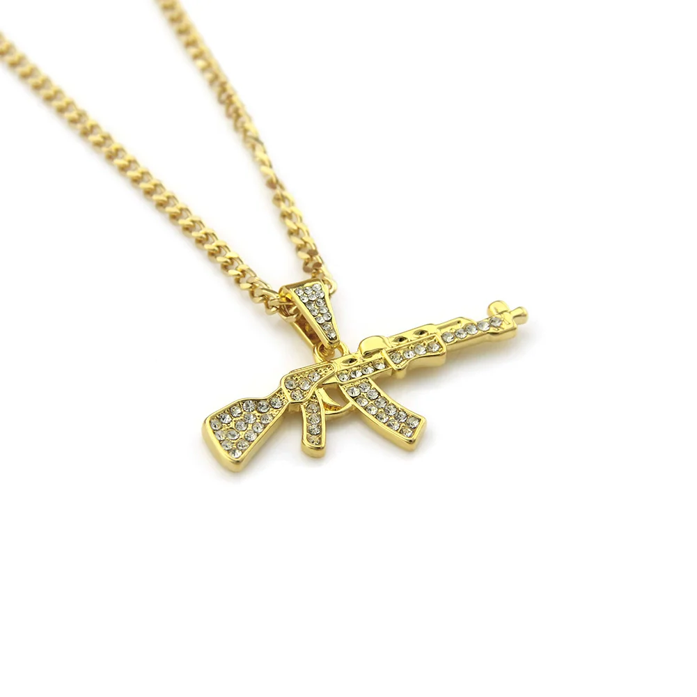 Men's Alloy Diamond Geometric Pistol Shape Pendant Necklace - Image 5