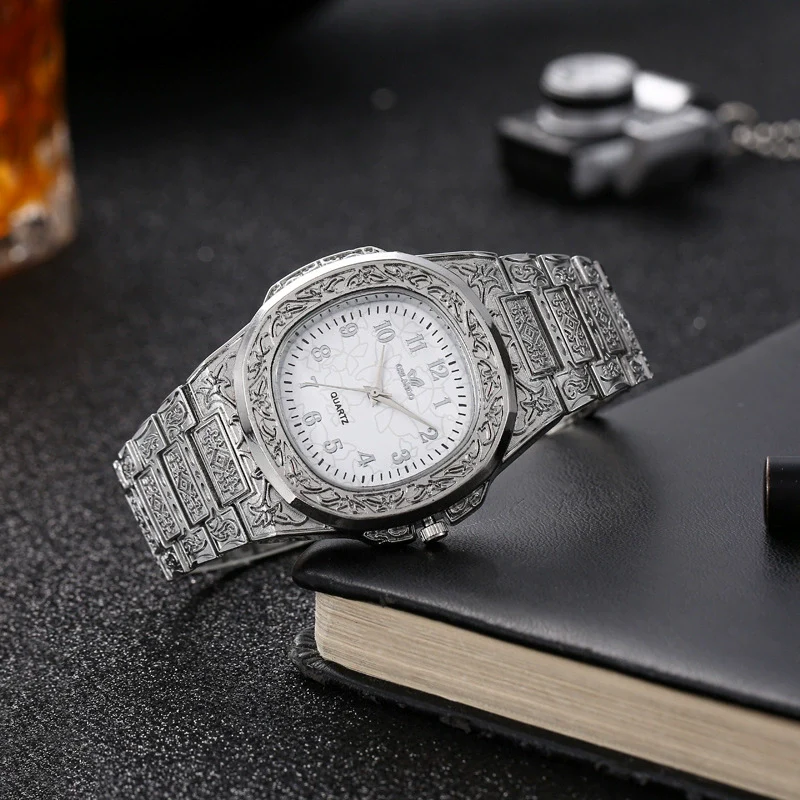 Men's Alloy Fashion Hip Hop Cool Carved Square Dial Quartz Watch - Image 3