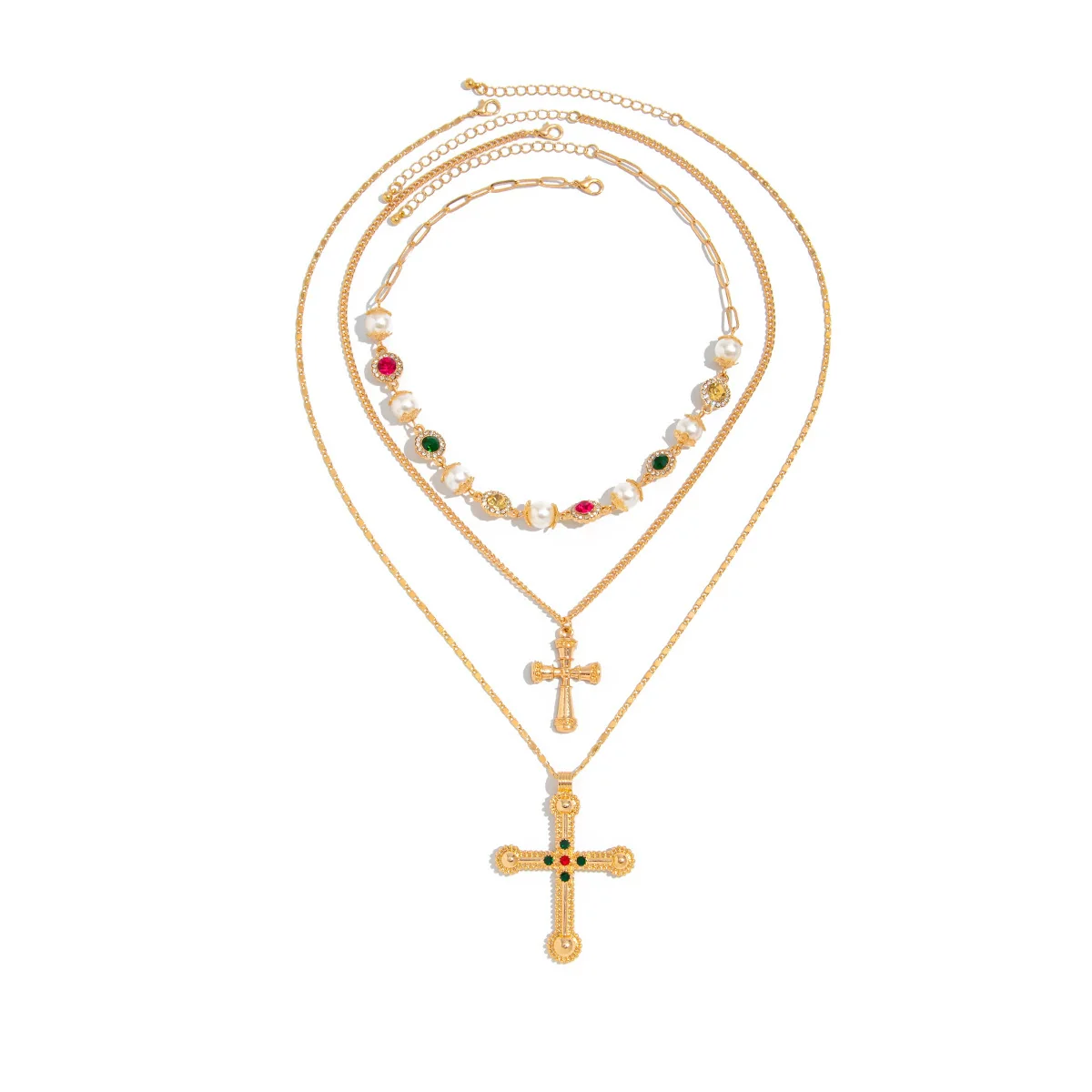 Men's Alloy Geometric Cross Handmade Diamond Pearl Clavicle Chain Jewelry - Image 5