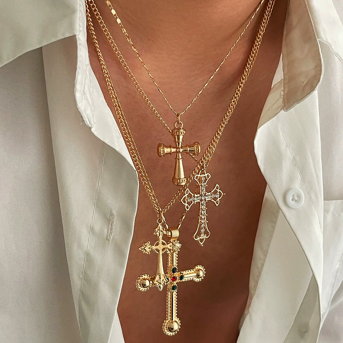 Men's Alloy Geometric Cross Handmade Necklace - Image 3