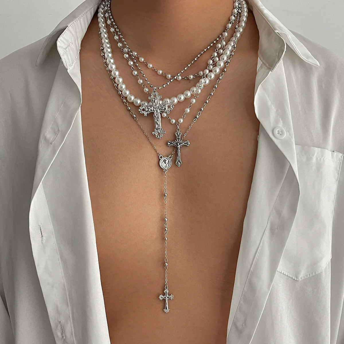 Men's Alloy Geometric Cross Handmade Pendant Necklace Jewelry