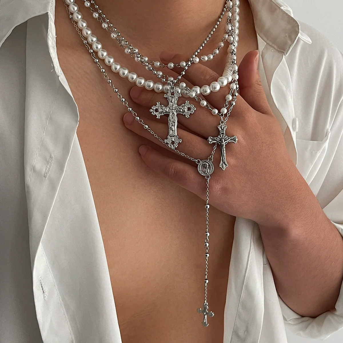 Men's Alloy Geometric Cross Handmade Pendant Necklace Jewelry - Image 2