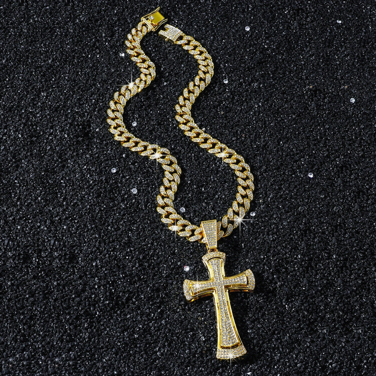 Men's Alloy Geometric Cuban Chain Cross Pendant Necklace With Electroplating - Image 4