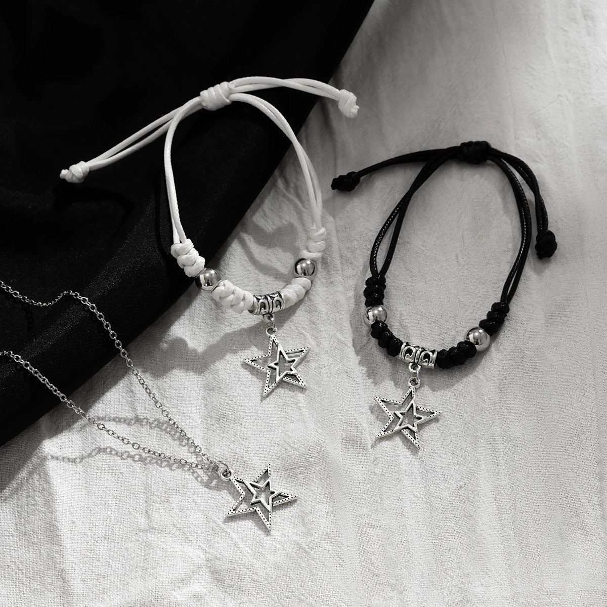 Men's Alloy Geometric Fivepointed Star Handmade Jewelry Necklace And Bracelet Set - Image 4