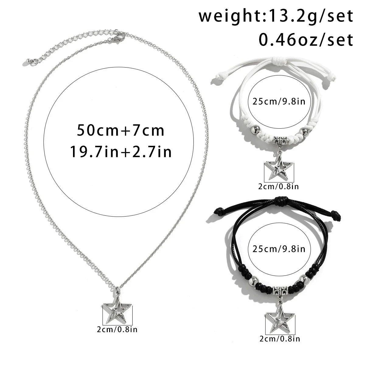 Men's Alloy Geometric Fivepointed Star Handmade Jewelry Necklace And Bracelet Set - Image 6