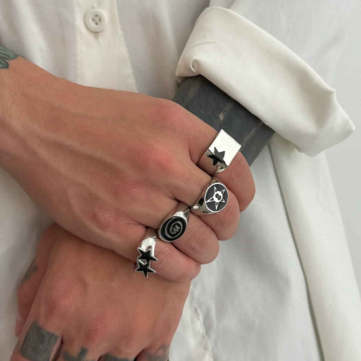 Men's Alloy Geometric Fivepointed Star Hiphop Ring Set Electroplated - Image 2