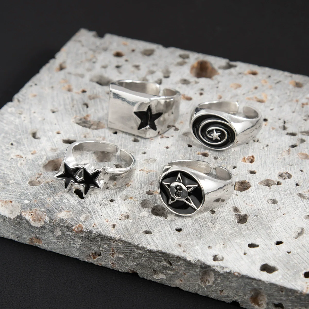 Men's Alloy Geometric Fivepointed Star Hiphop Ring Set Electroplated - Image 4