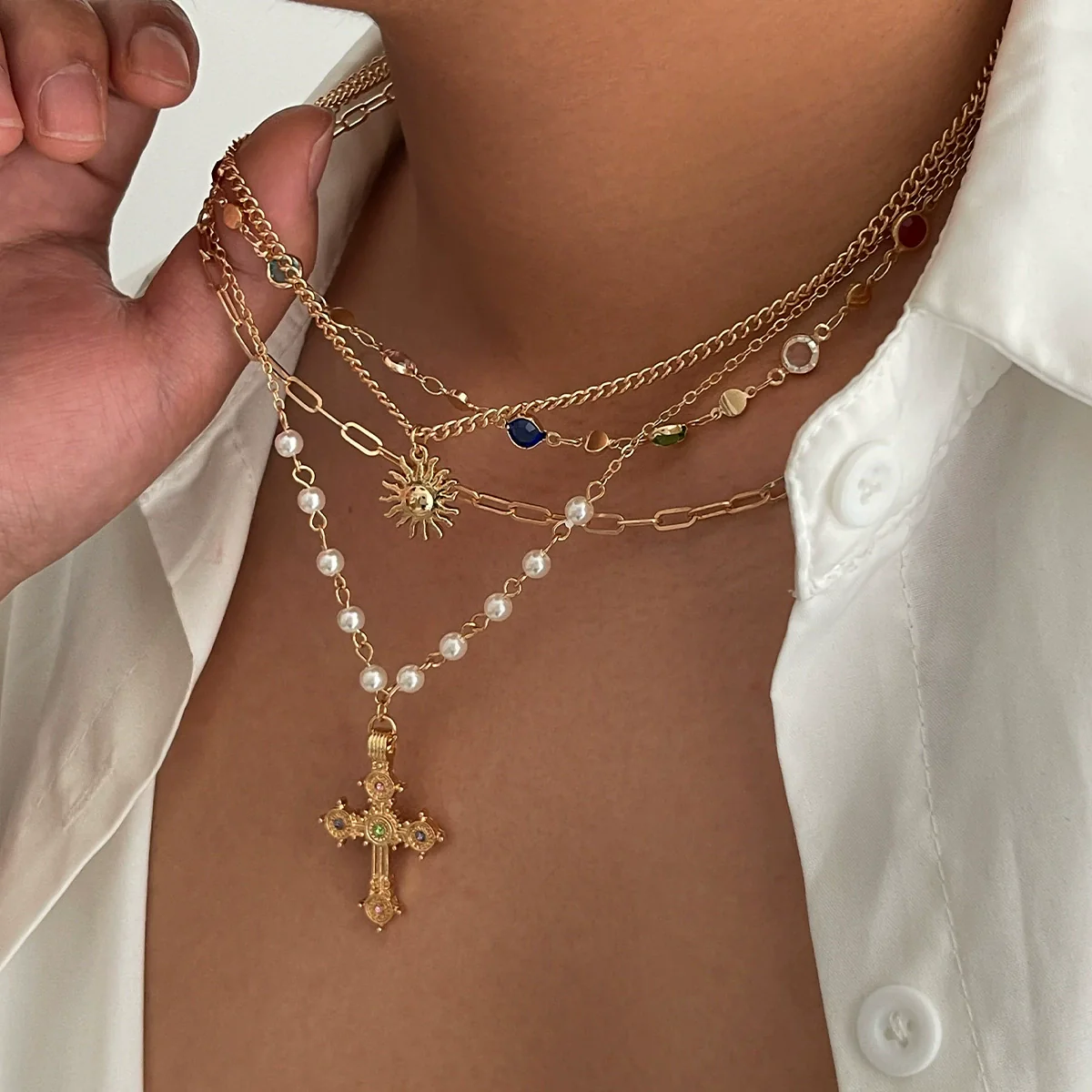 Men's Alloy Geometric Handmade Hiphop Fashion Sun Pendant Clavicle Chain Necklace Jewelry - Image 2