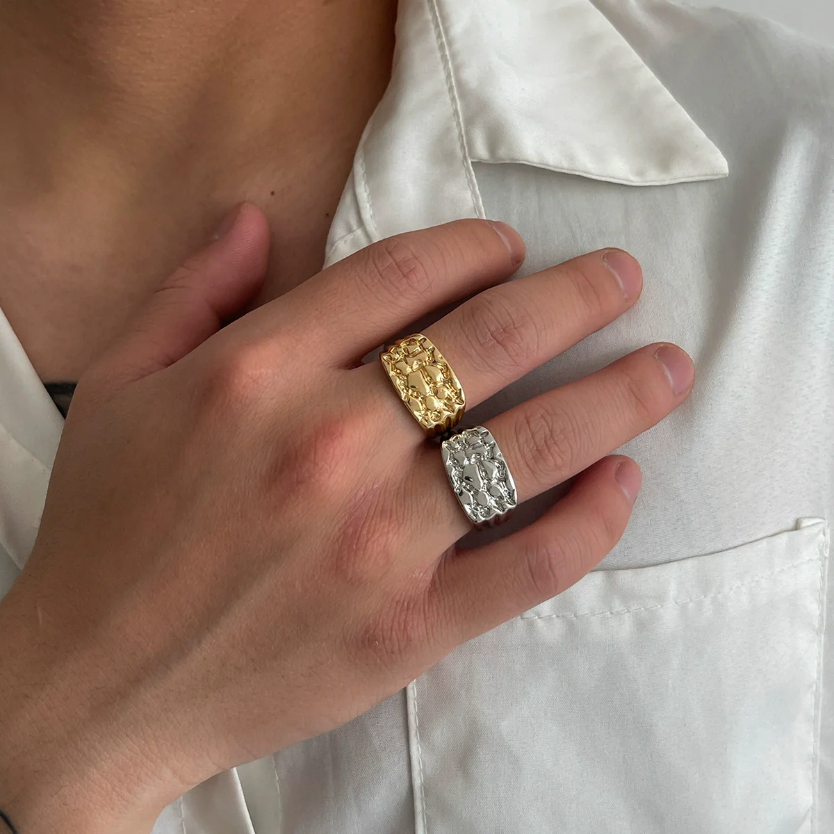 Men's Alloy Geometric Minimalist Hiphop Fashion Ring With Electroplating Design - Image 2