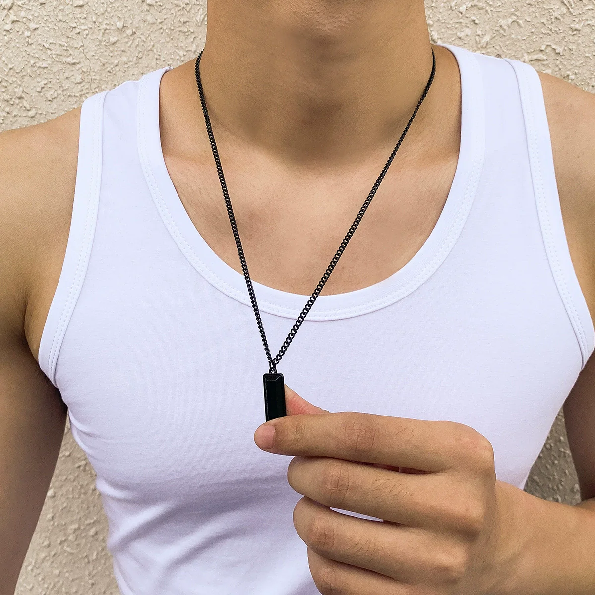 Men's Alloy Geometric Pendant Sweater Chain Necklace With Electroplating Treatment - Image 2