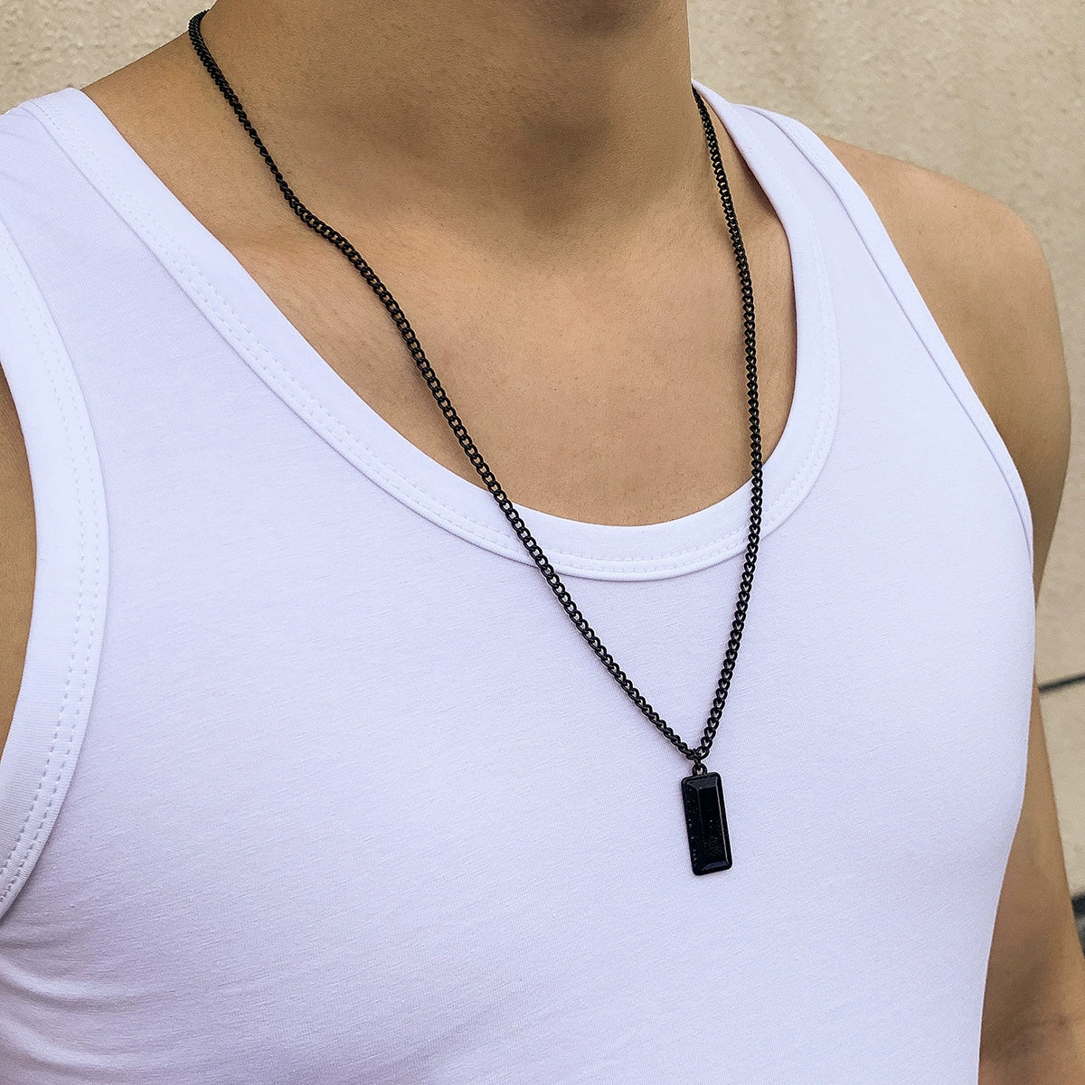 Men's Alloy Geometric Pendant Sweater Chain Necklace With Electroplating Treatment - Image 3