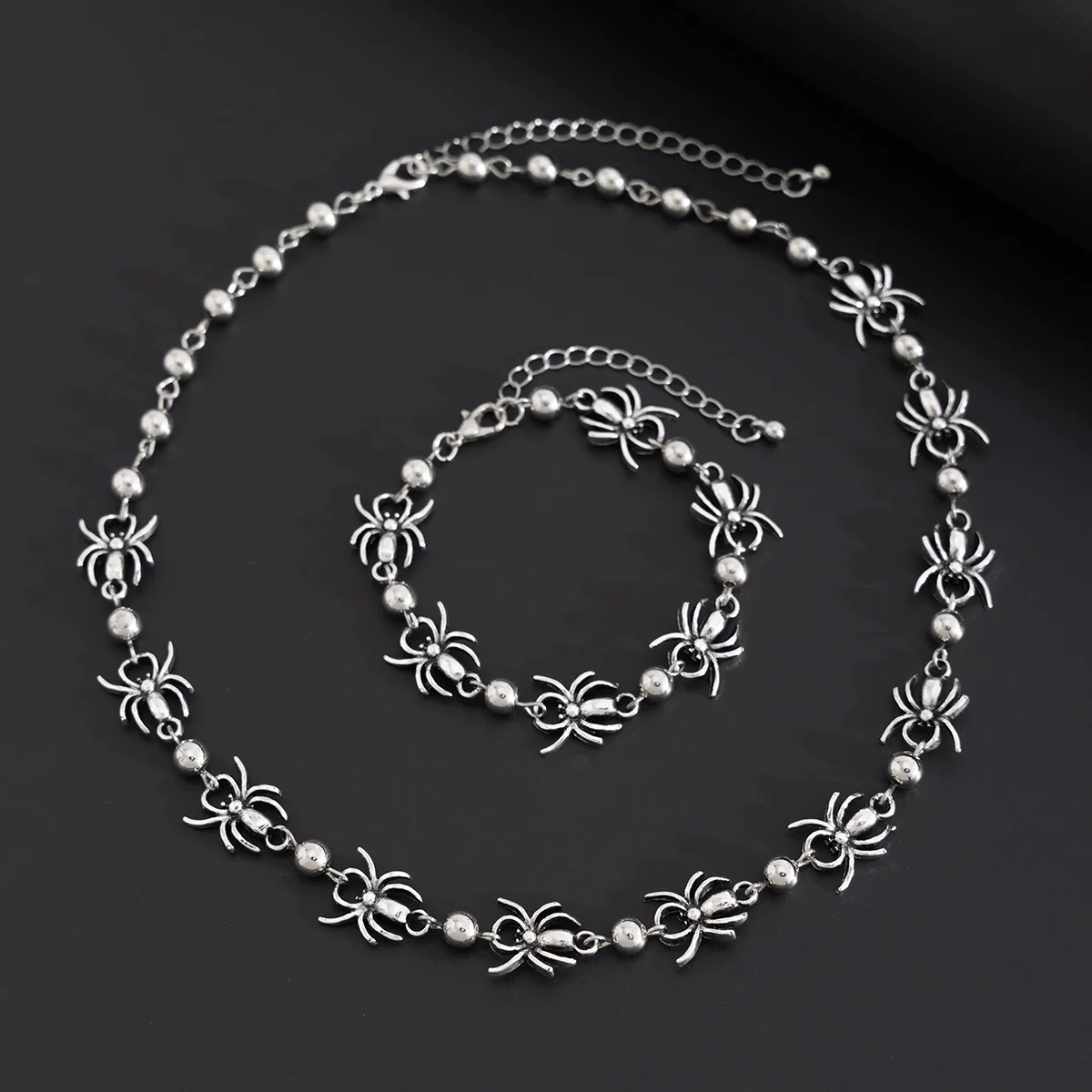 Men's Alloy Handmade Geometric Animal Style Spider Round Bead Stitching Necklace And Snake Bone Chain - Image 4