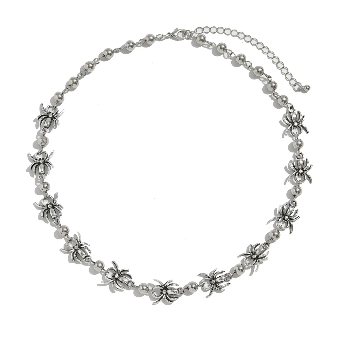 Men's Alloy Handmade Geometric Animal Style Spider Round Bead Stitching Necklace And Snake Bone Chain - Image 5