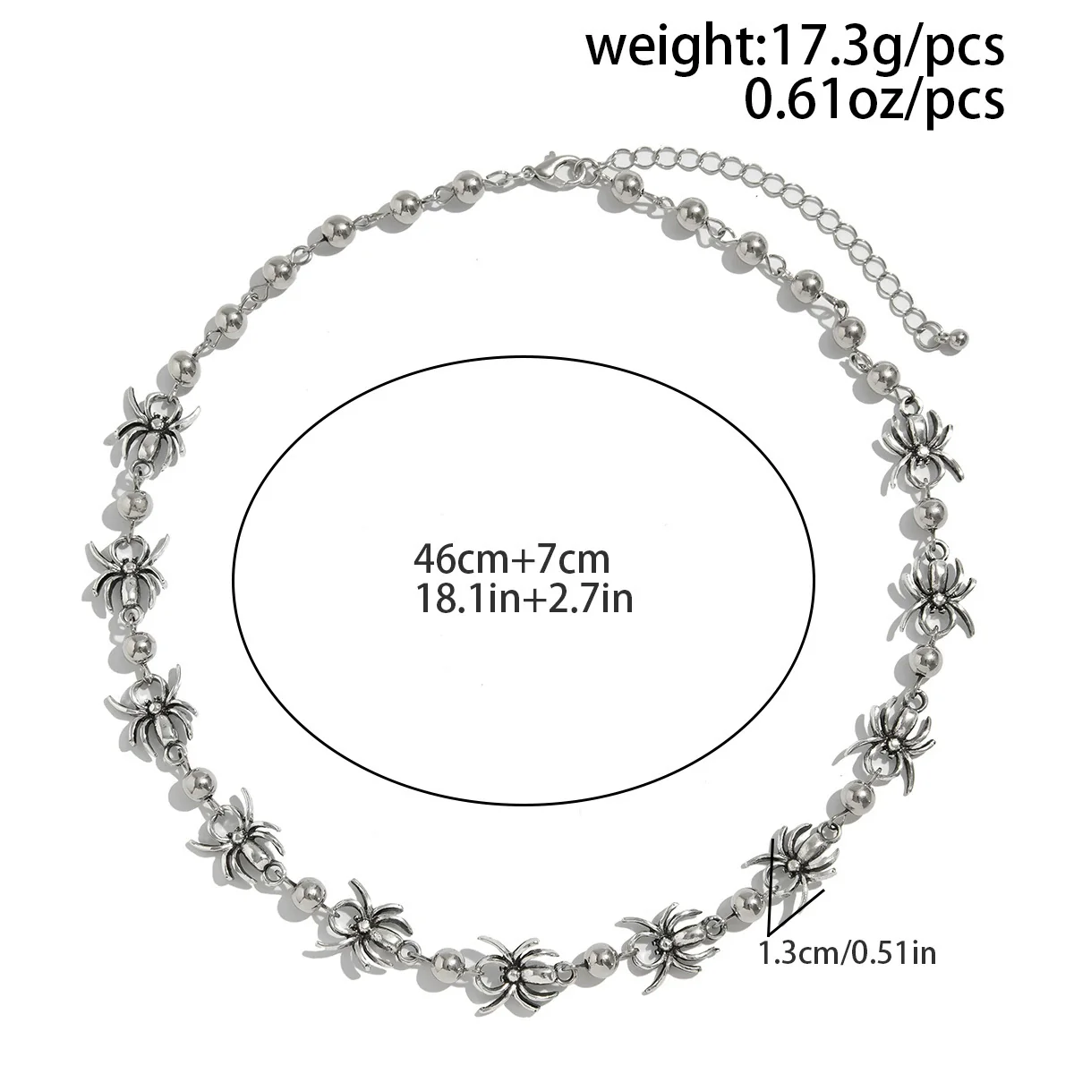 Men's Alloy Handmade Geometric Animal Style Spider Round Bead Stitching Necklace And Snake Bone Chain - Image 6