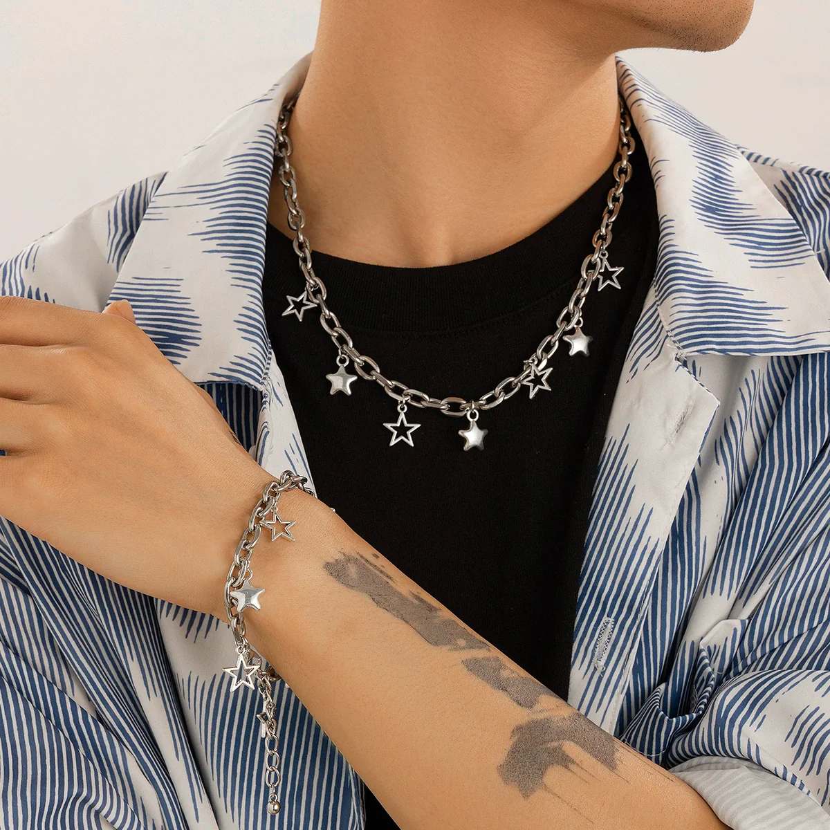 Men's Alloy Handmade Geometric Fivepointed Star Necklace And Bracelet Jewelry