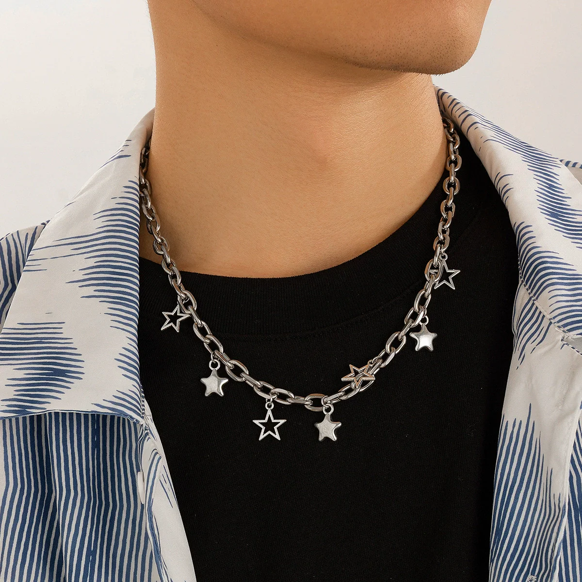 Men's Alloy Handmade Geometric Fivepointed Star Necklace And Bracelet Jewelry - Image 2