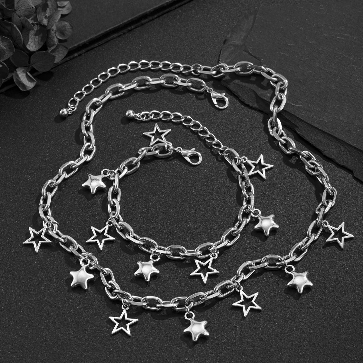 Men's Alloy Handmade Geometric Fivepointed Star Necklace And Bracelet Jewelry - Image 4