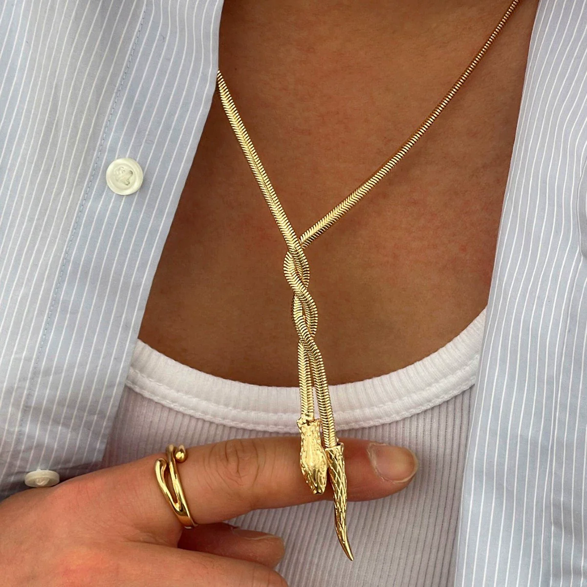 Men's Alloy Handmade Geometric Snake Necklace - Image 3