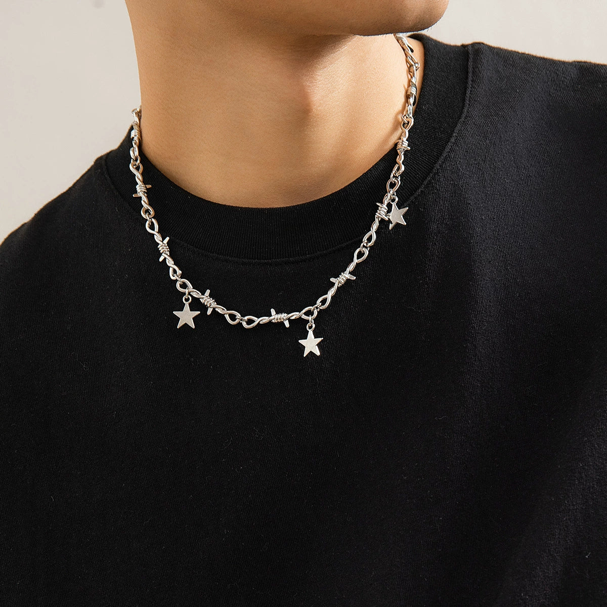 Men's Alloy Handmade Geometric Thorn Fivepointed Star Necklace - Image 3