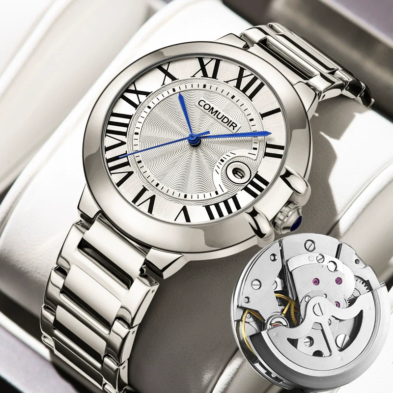 Men's Alloy Hollow Fake Mechanical Business Style Round Dial Luminous Calendar Waterproof Watch With Onion Crown Transparent Bottom And Mineral Reinforced Glass Mirror - Image 3