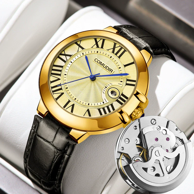 Men's Alloy Hollow Fake Mechanical Business Style Round Dial Luminous Calendar Waterproof Watch With Onion Crown Transparent Bottom And Mineral Reinforced Glass Mirror - Image 5