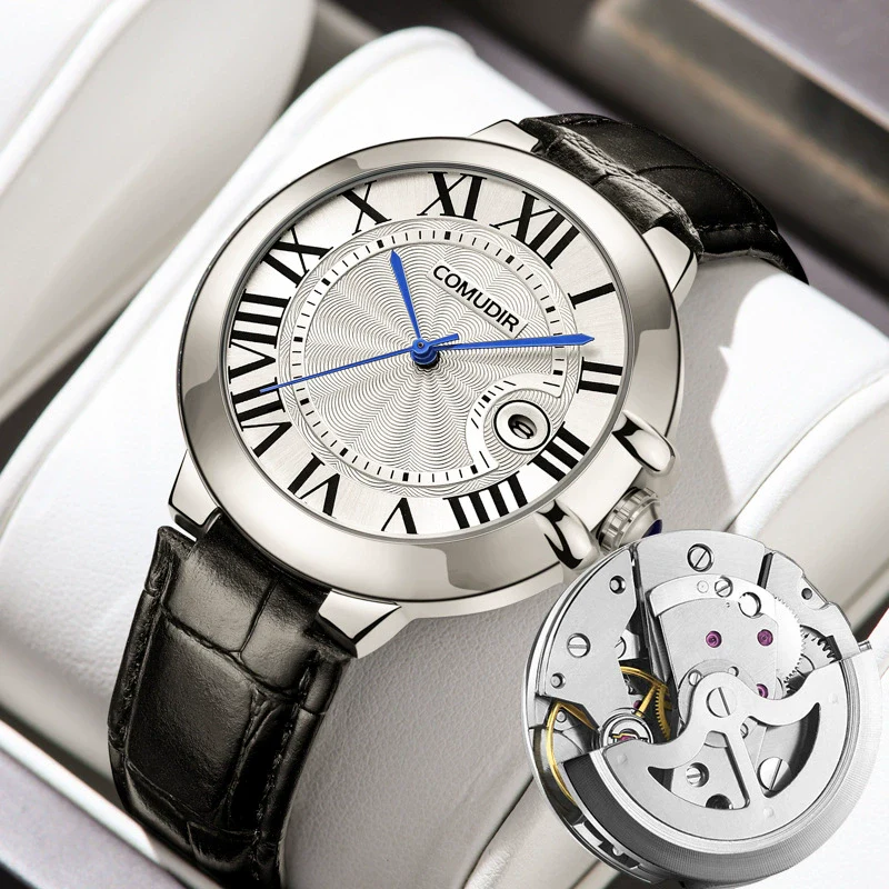 Men's Alloy Hollow Fake Mechanical Business Style Round Dial Luminous Calendar Waterproof Watch With Onion Crown Transparent Bottom And Mineral Reinforced Glass Mirror - Image 6