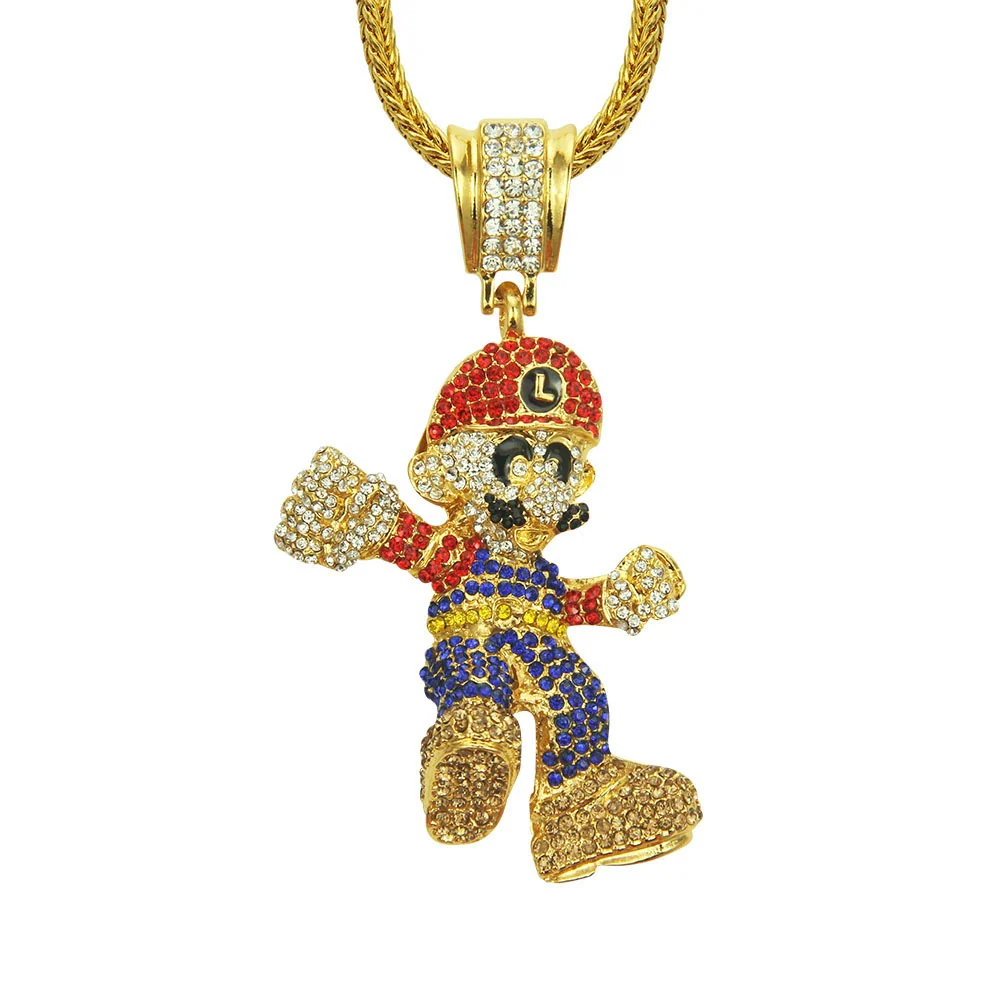 Men's Alloy Jewelry Punk Style Cartoon Characters Diamondencrusted Threedimensional Figure Pendant Necklace With Snake Bone Chain