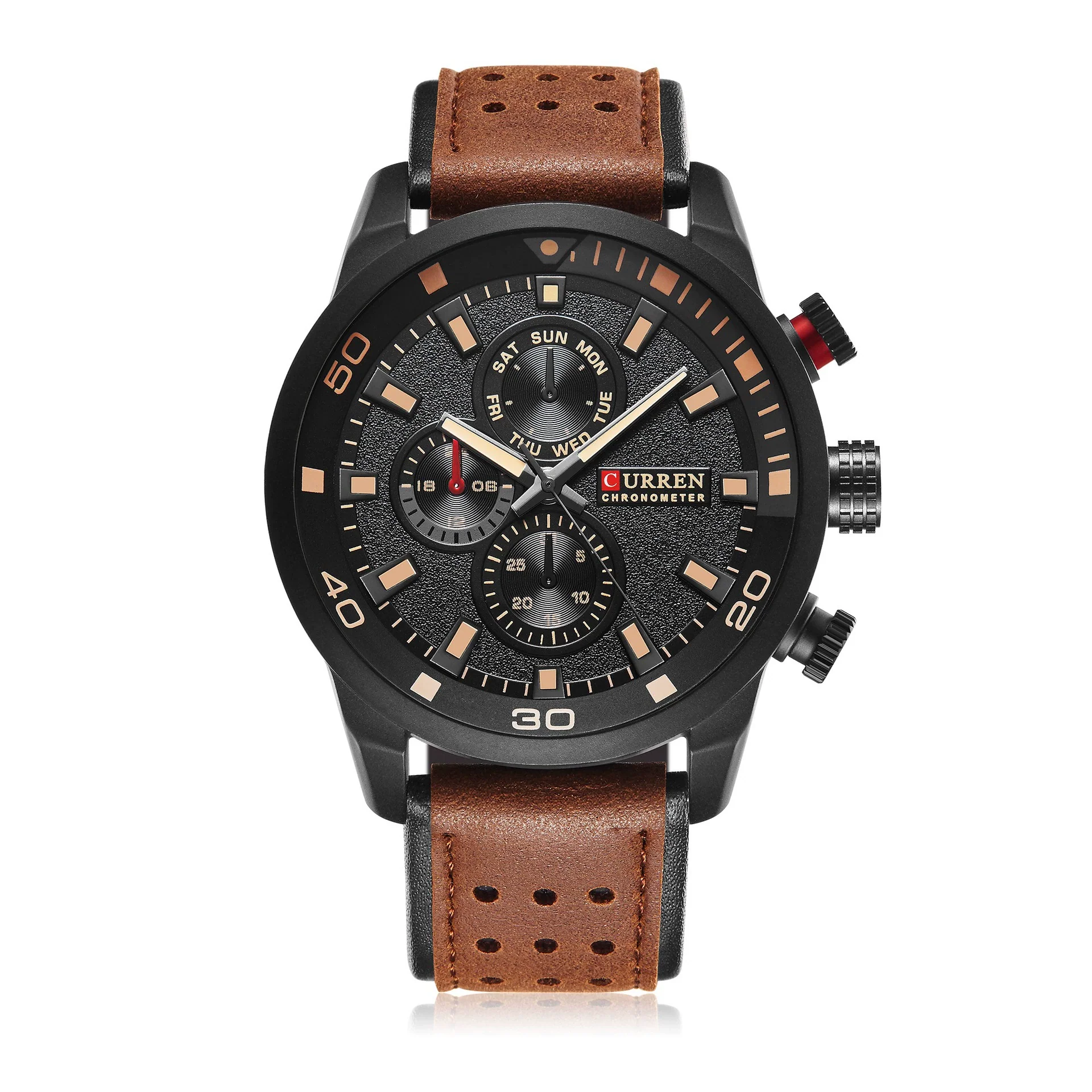 Men's Alloy Leather Quartz Sports Casual Watch With Round Dial Titanium Metal Clasp And Quartz Glass Mirror