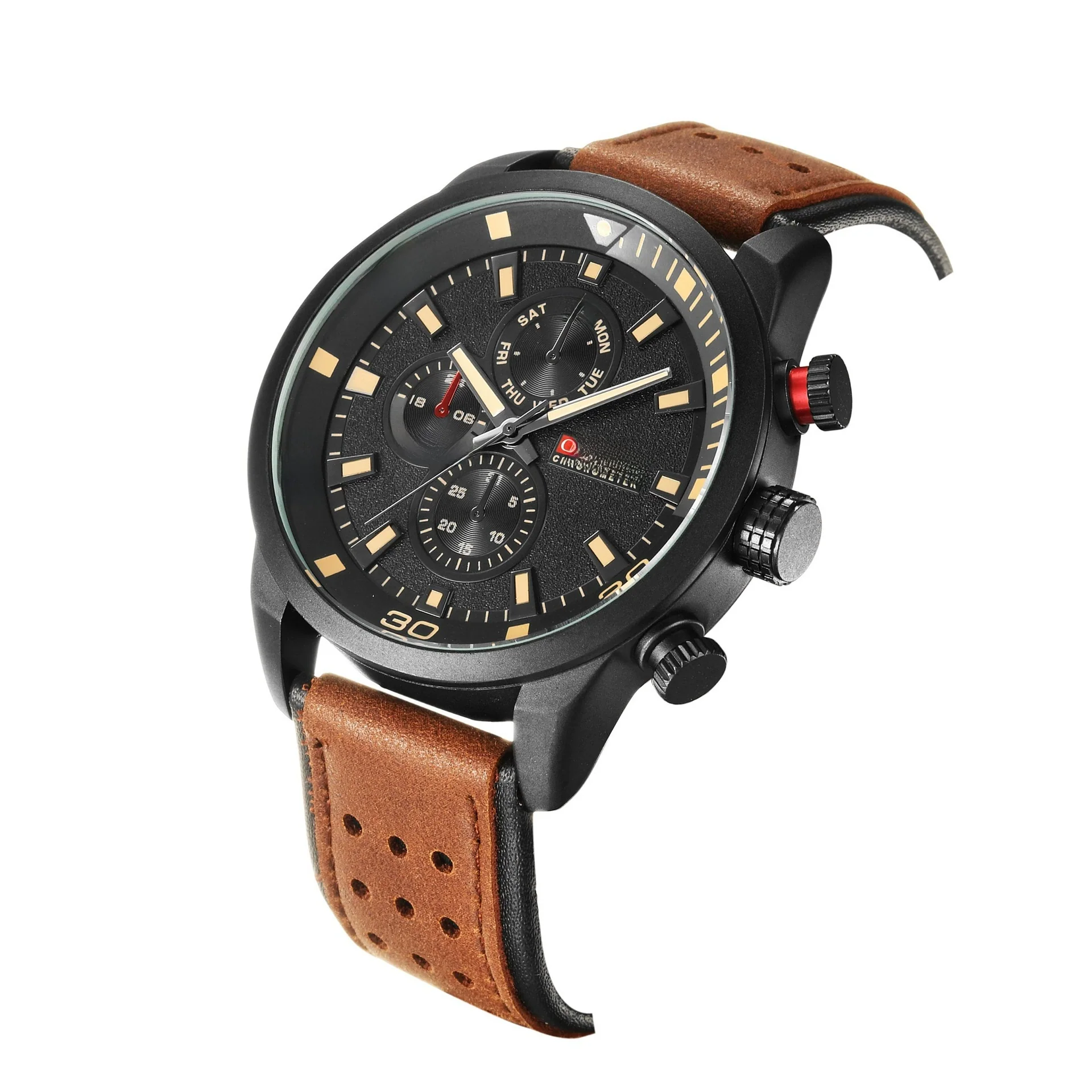 Men's Alloy Leather Quartz Sports Casual Watch With Round Dial Titanium Metal Clasp And Quartz Glass Mirror - Image 4