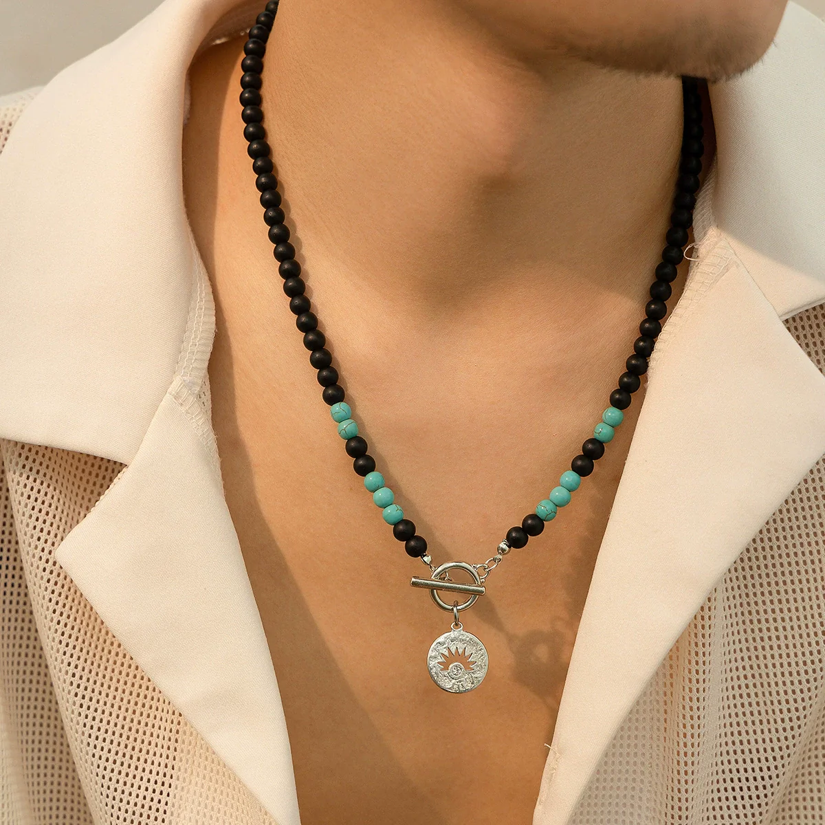 Men's Alloy Pendant Beaded Regular Chain Handmade Geometric Hiphop Niche Necklace Jewelry - Image 7