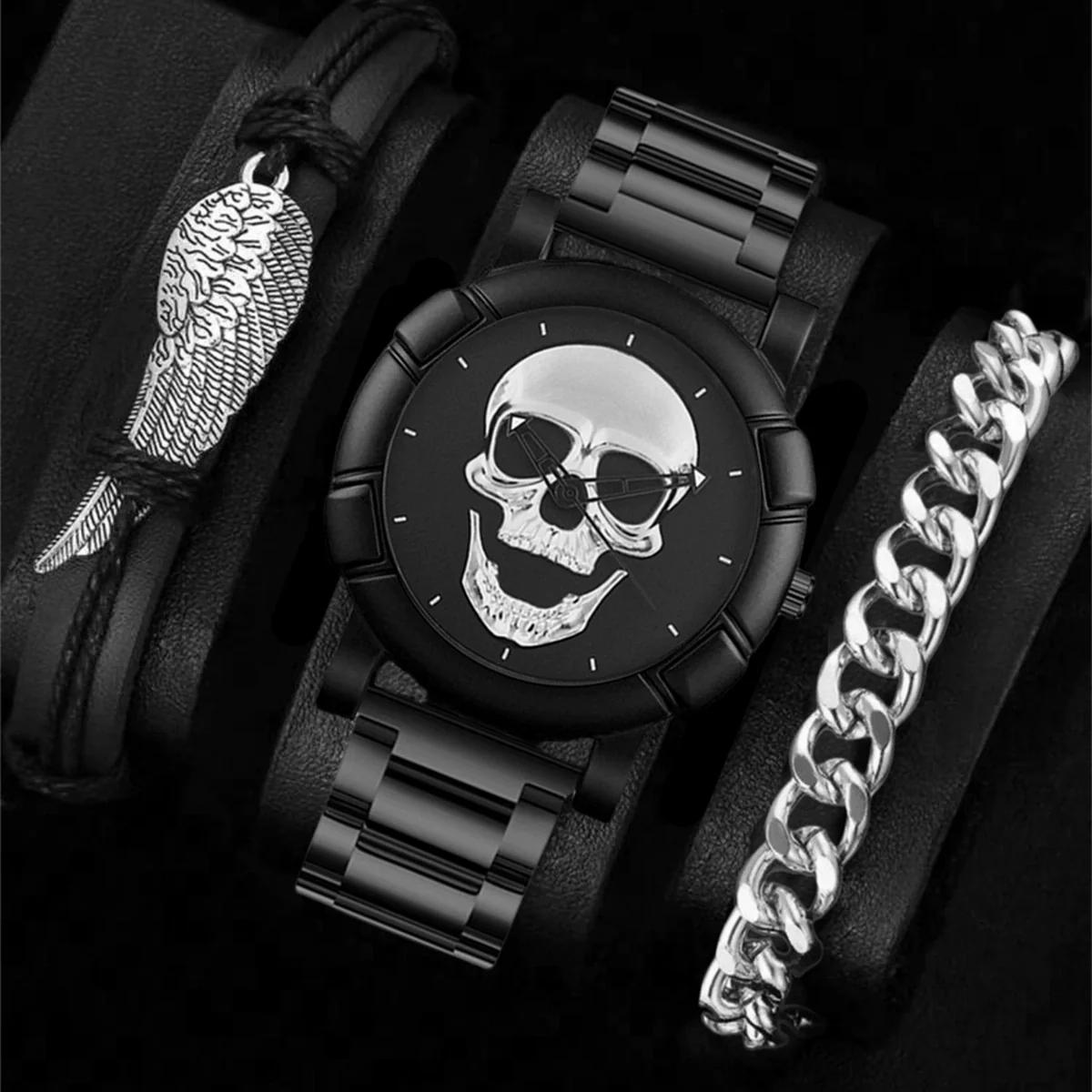Men's Alloy Pu Strap Round Dial Skull Head Business Style Wrist Watch - Image 11