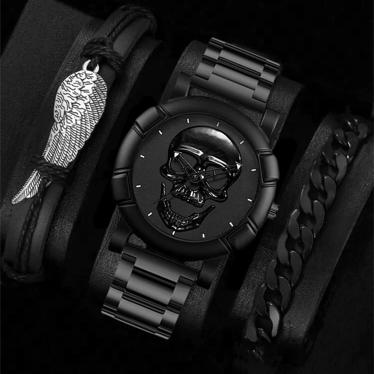 Men's Alloy Pu Strap Round Dial Skull Head Business Style Wrist Watch - Image 12
