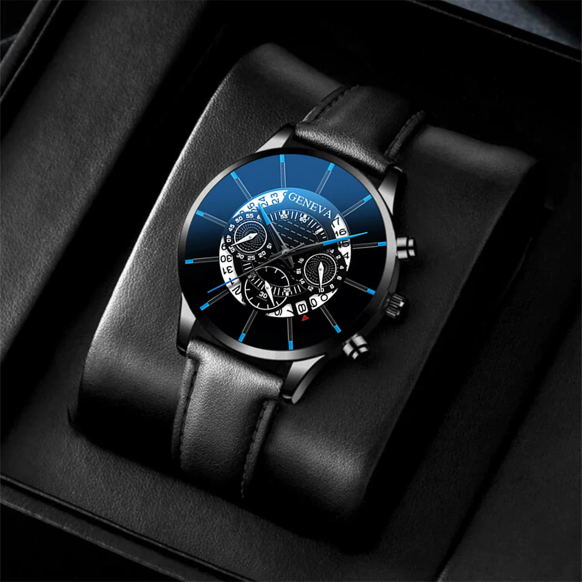 Men's Alloy Quartz Casual Business Round Dial Belt Watch With Stainless Steel Clasp And Imitation Leather Strap - Image 8