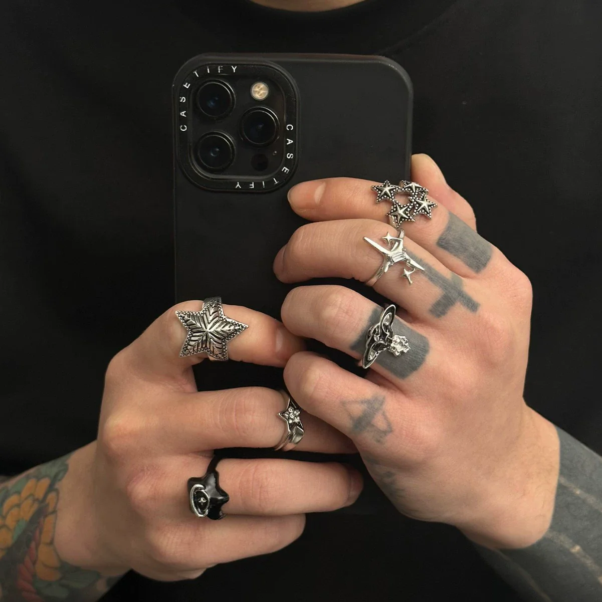 Men's Alloy Retro Geometric Fivepointed Star Hiphop Style Ring With Electroplating - Image 3