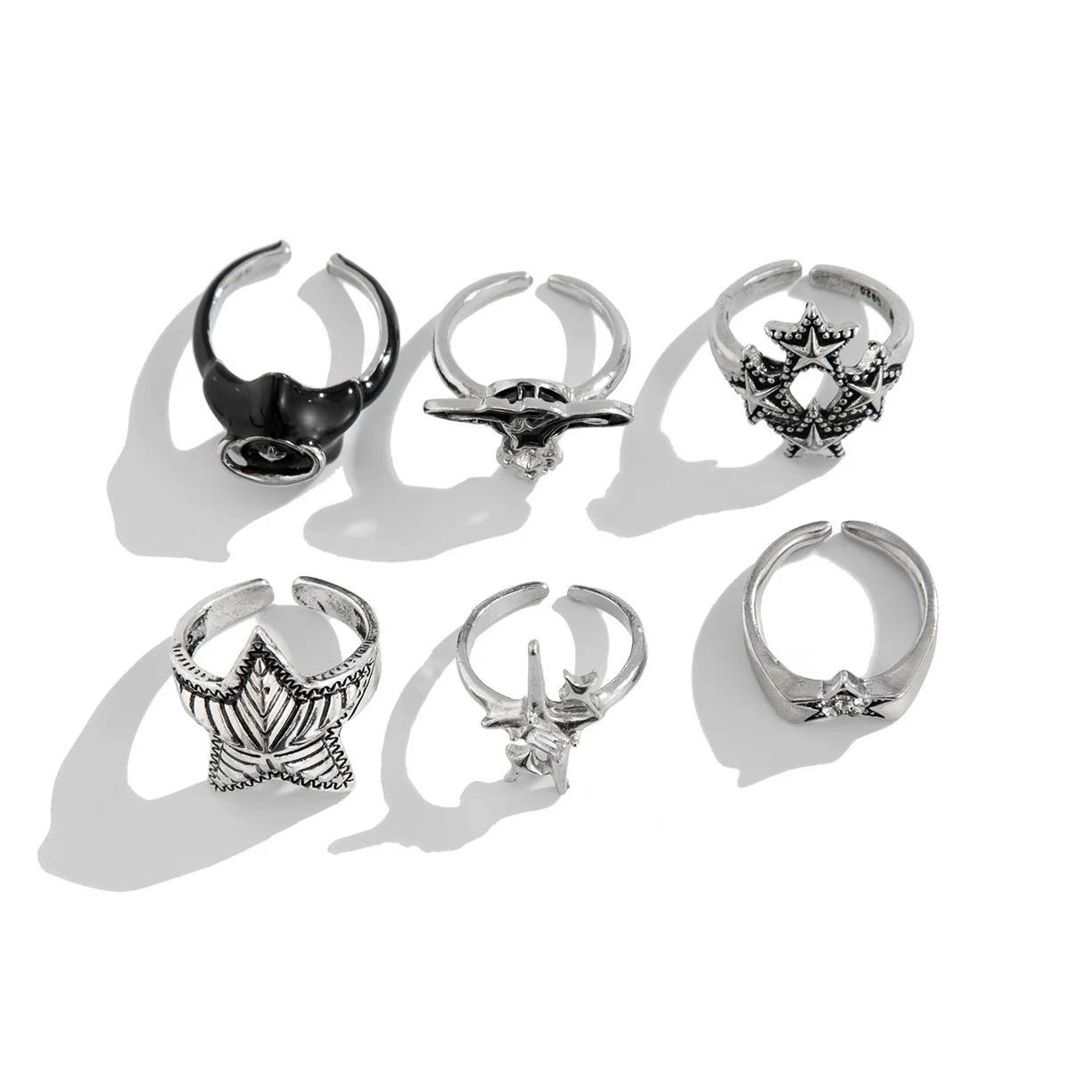 Men's Alloy Retro Geometric Fivepointed Star Hiphop Style Ring With Electroplating - Image 5