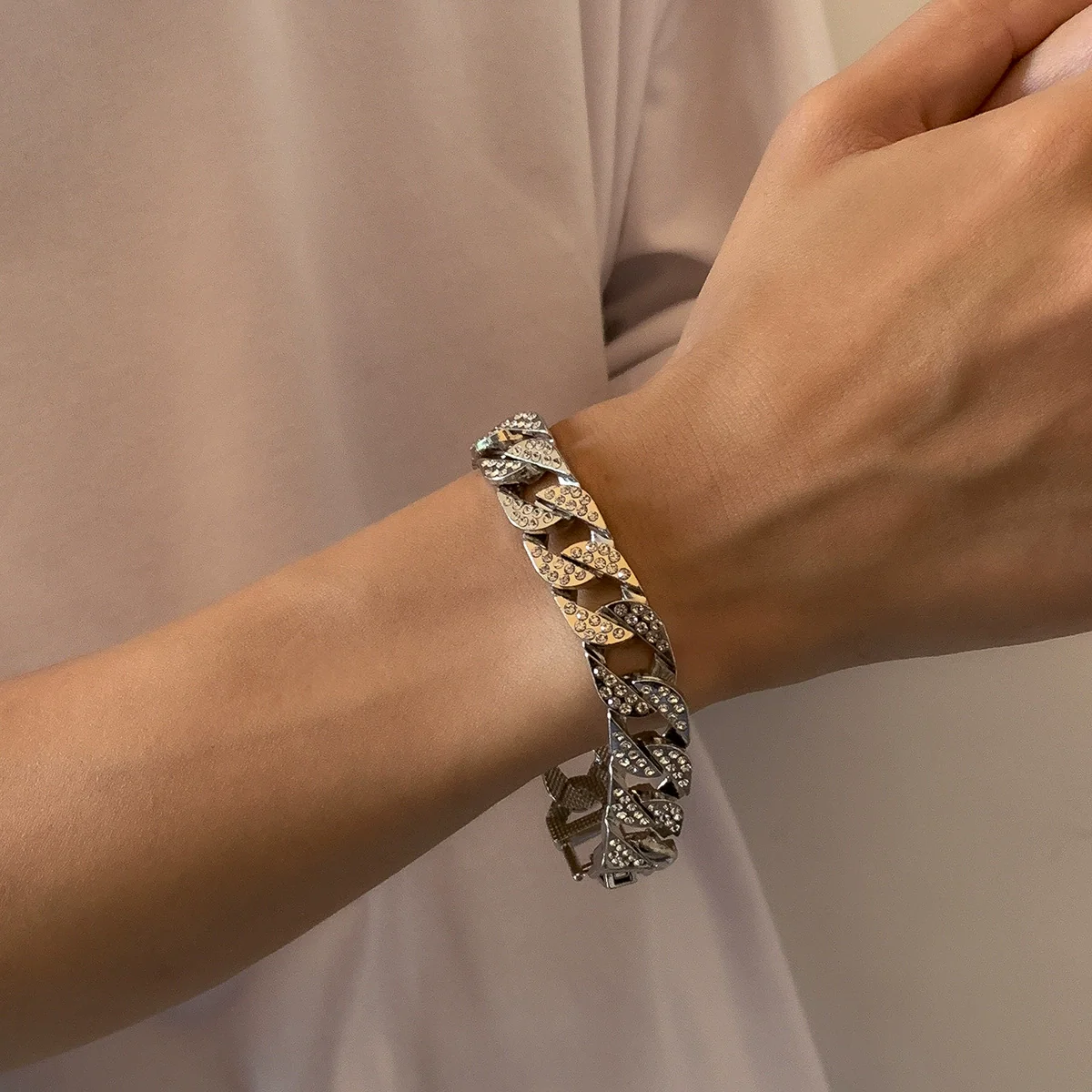 Men's Alloy Rhinestone Geometric Bracelet Trendy Hip Hop Style - Image 2