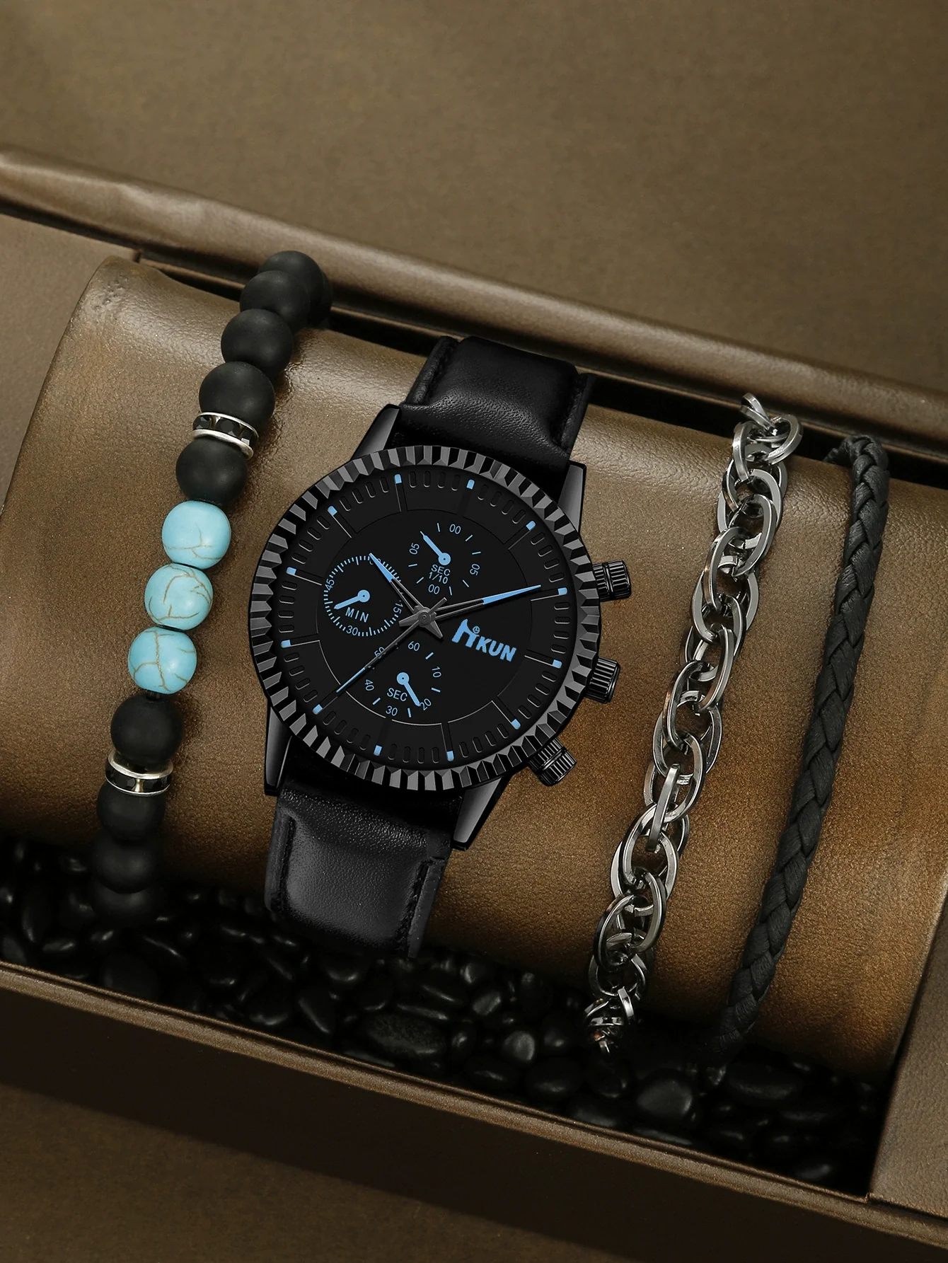 Men's Alloy Sports Watch With Round Dial Beaded Woven Bracelet And Stainless Steel Clasp - Image 13