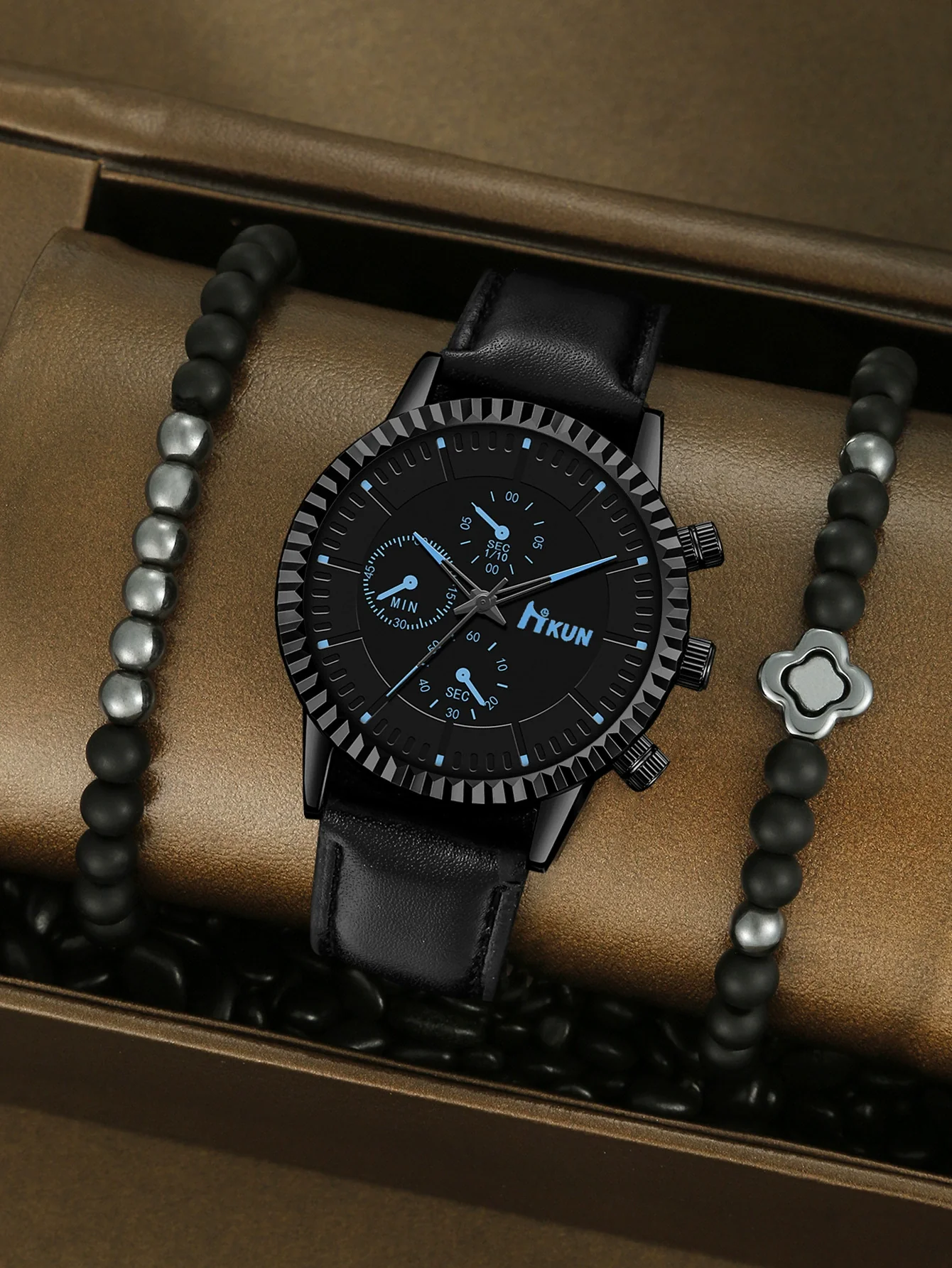 Men's Alloy Sports Watch With Round Dial Beaded Woven Bracelet And Stainless Steel Clasp - Image 8