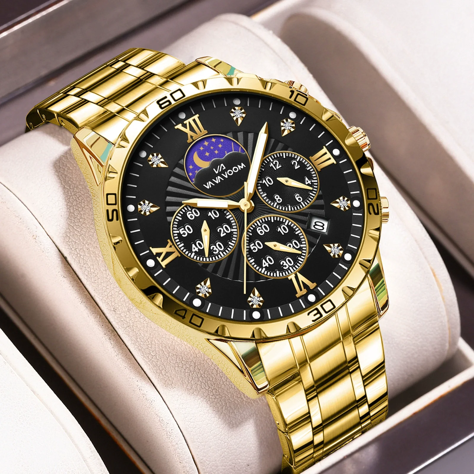 Men's Alloy Stainless Steel Waterproof Luminous Calendar Quartz Watch With Round Dial And Business Style