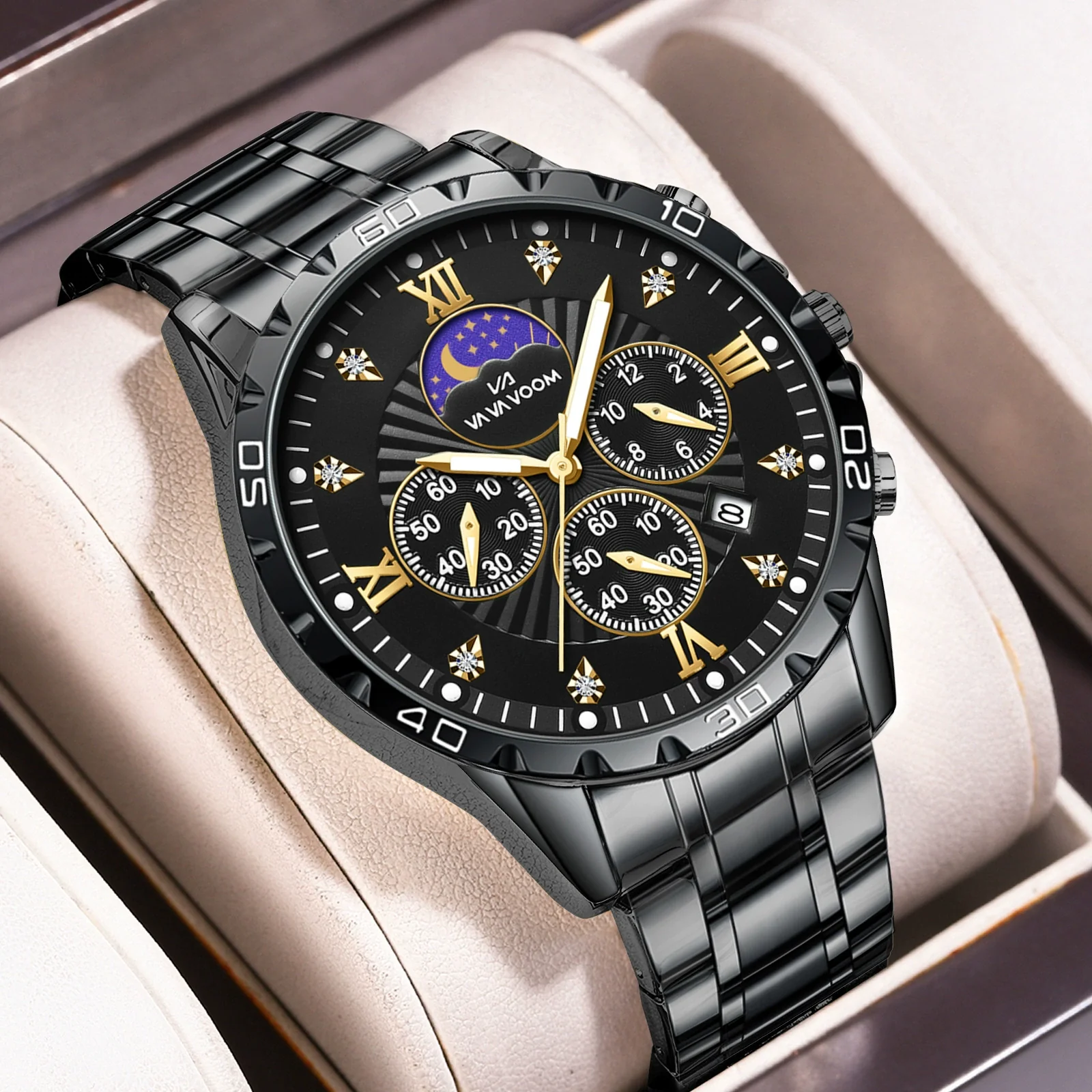 Men's Alloy Stainless Steel Waterproof Luminous Calendar Quartz Watch With Round Dial And Business Style - Image 3