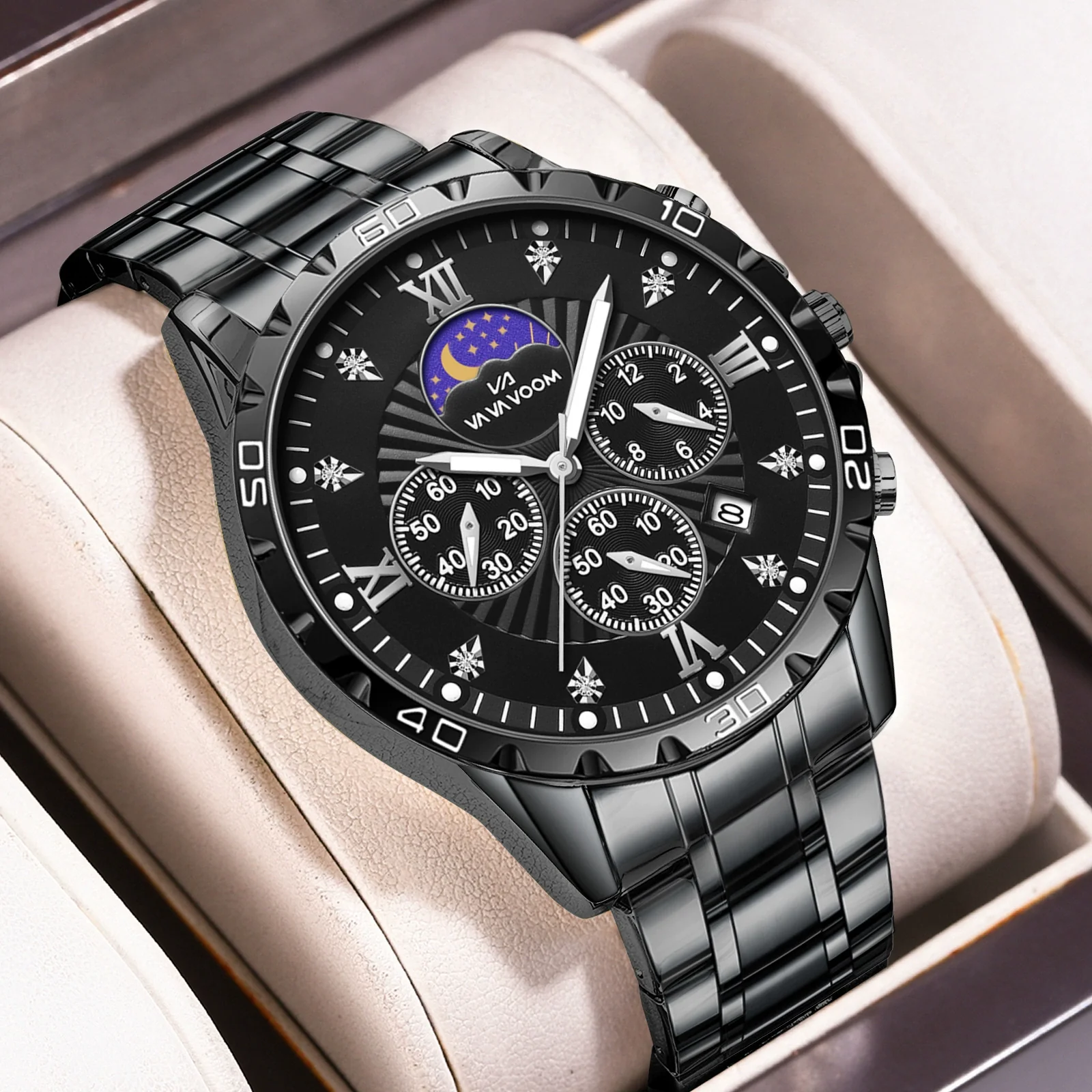Men's Alloy Stainless Steel Waterproof Luminous Calendar Quartz Watch With Round Dial And Business Style - Image 4