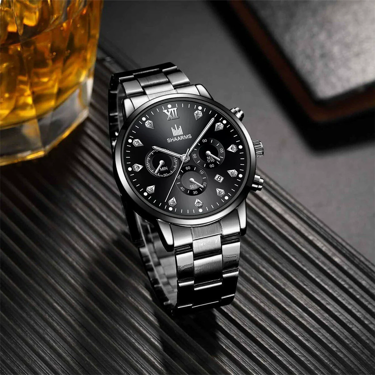 Men's Alloy Steel Band Quartz Watch With Round Dial And Single Folding Buckle Business Style - Image 3